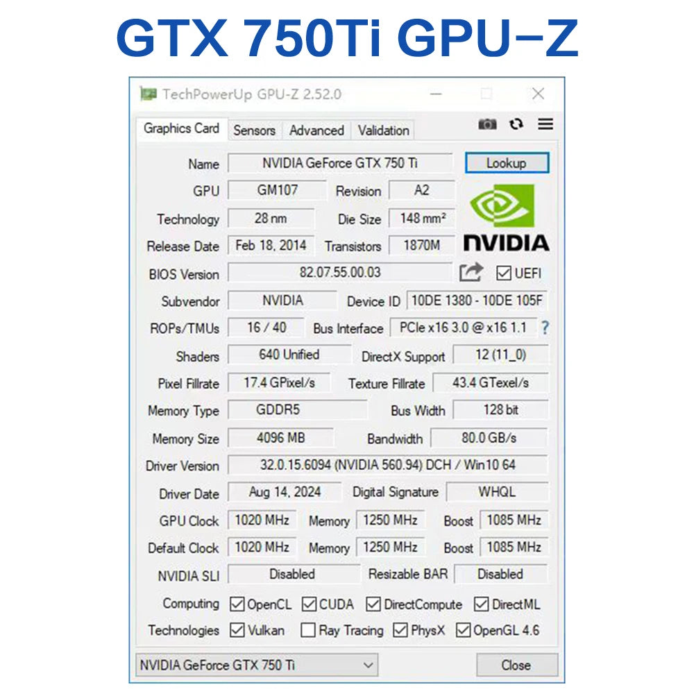 MLLSE GTX 750Ti 4GB Graphics Card with GDDR5 128Bit - HDMI DVI VGA PCI-E 3.0 Gaming Video Card for Desktop