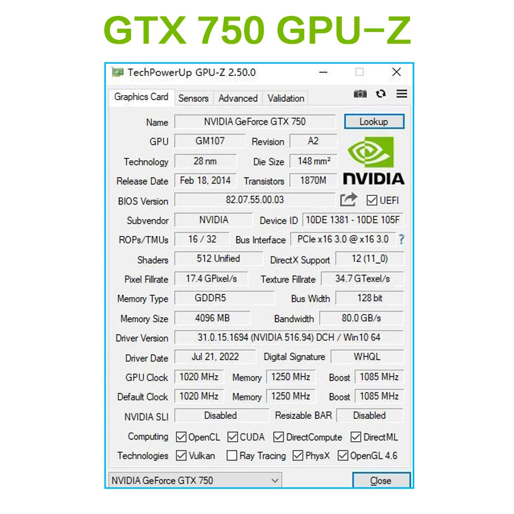 MLLSE GTX 750Ti 4GB Graphics Card with GDDR5 128Bit - HDMI DVI VGA PCI-E 3.0 Gaming Video Card for Desktop