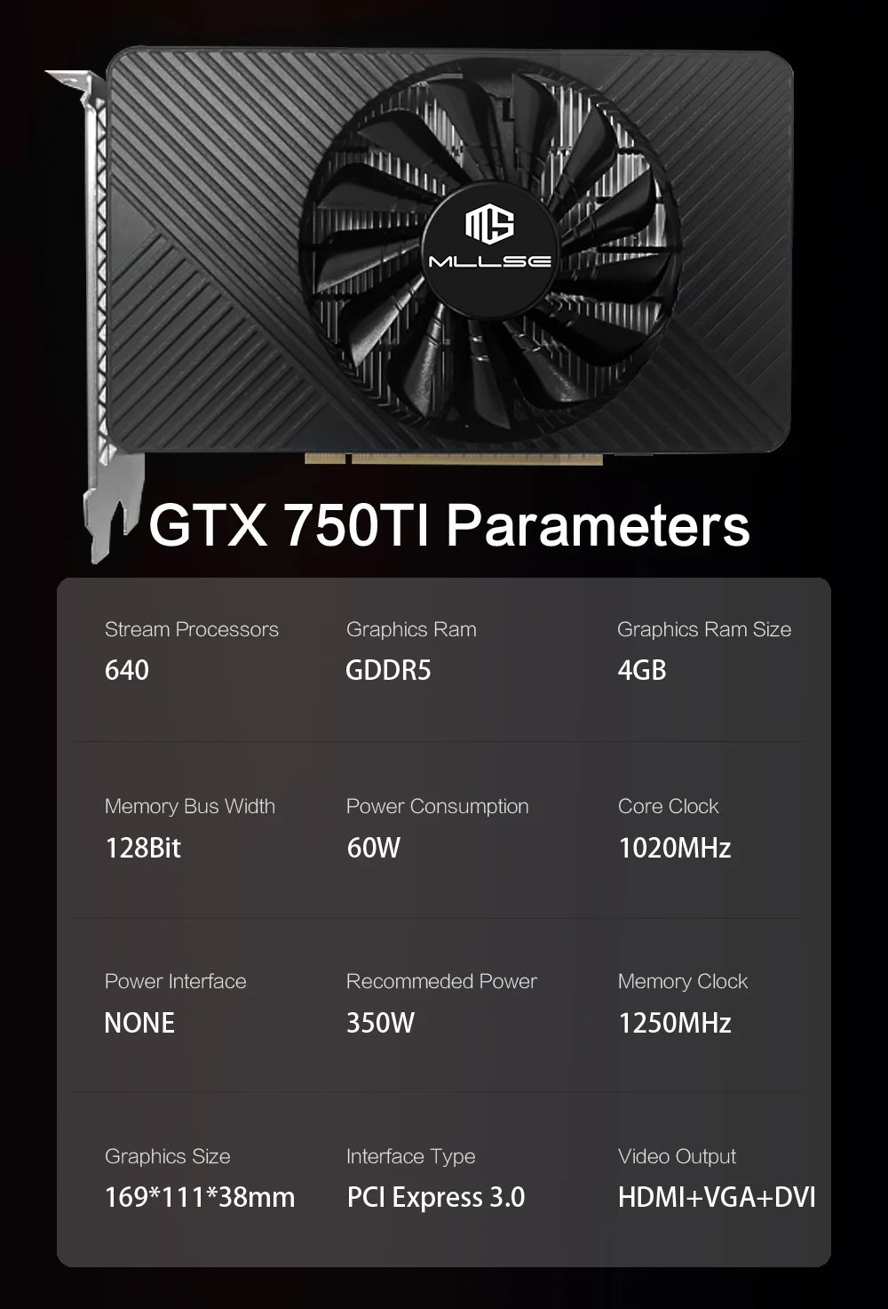 MLLSE GTX 750Ti 4GB Graphics Card with GDDR5 128Bit - HDMI DVI VGA PCI-E 3.0 Gaming Video Card for Desktop
