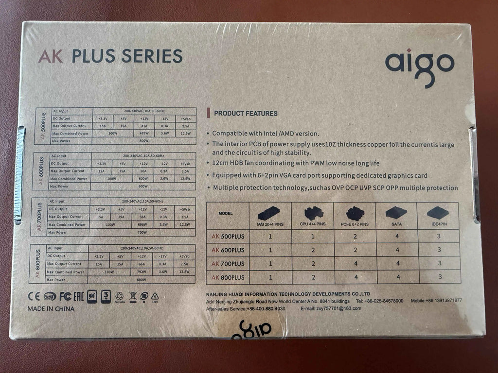 Aigo AK PC Power Supply Unit Gaming 500W-1000W 120mm RGB Fan ATX Desktop Computer PSU for BTC Mining - Non-Modular 20+4Pin