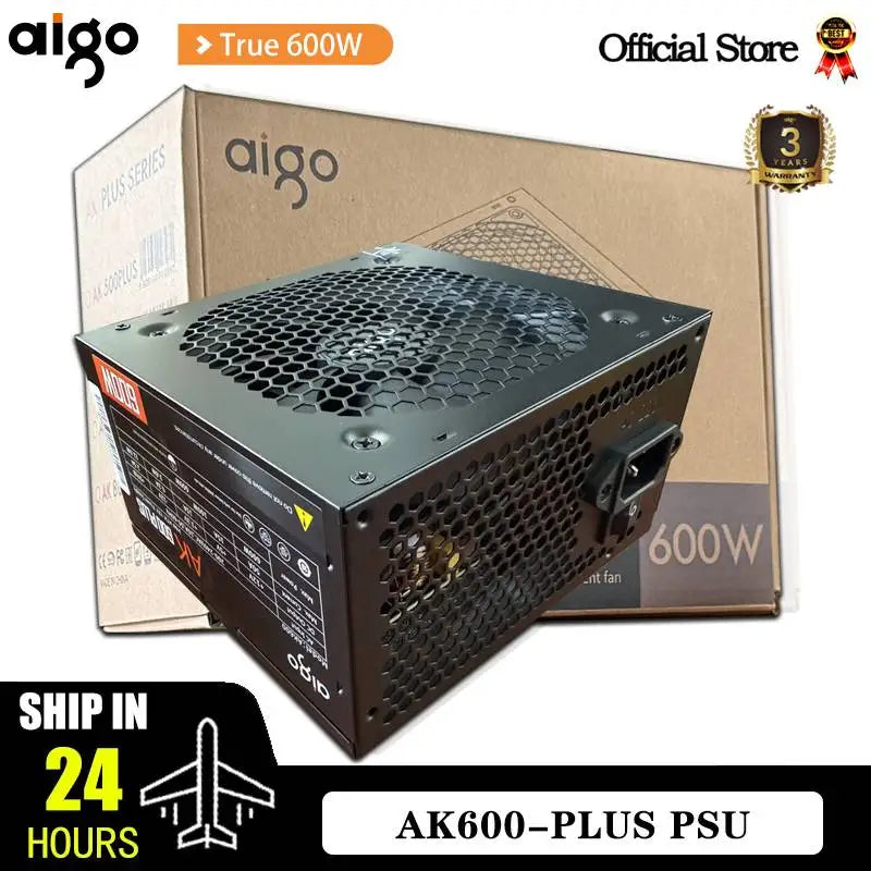 Aigo AK PC Power Supply Unit Gaming 500W-1000W 120mm RGB Fan ATX Desktop Computer PSU for BTC Mining - Non-Modular 20+4Pin