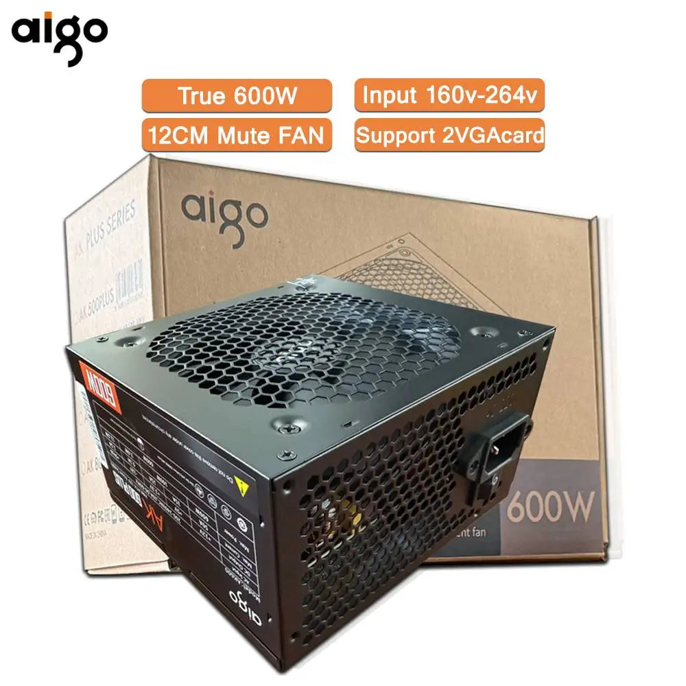 Aigo AK PC Power Supply Unit Gaming 500W-1000W 120mm RGB Fan ATX Desktop Computer PSU for BTC Mining - Non-Modular 20+4Pin